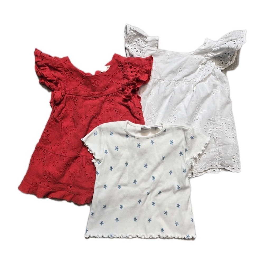 Zara Girl's Lace Dress Tshirt Red White 9-12 Months Ruffle Lot Of 3